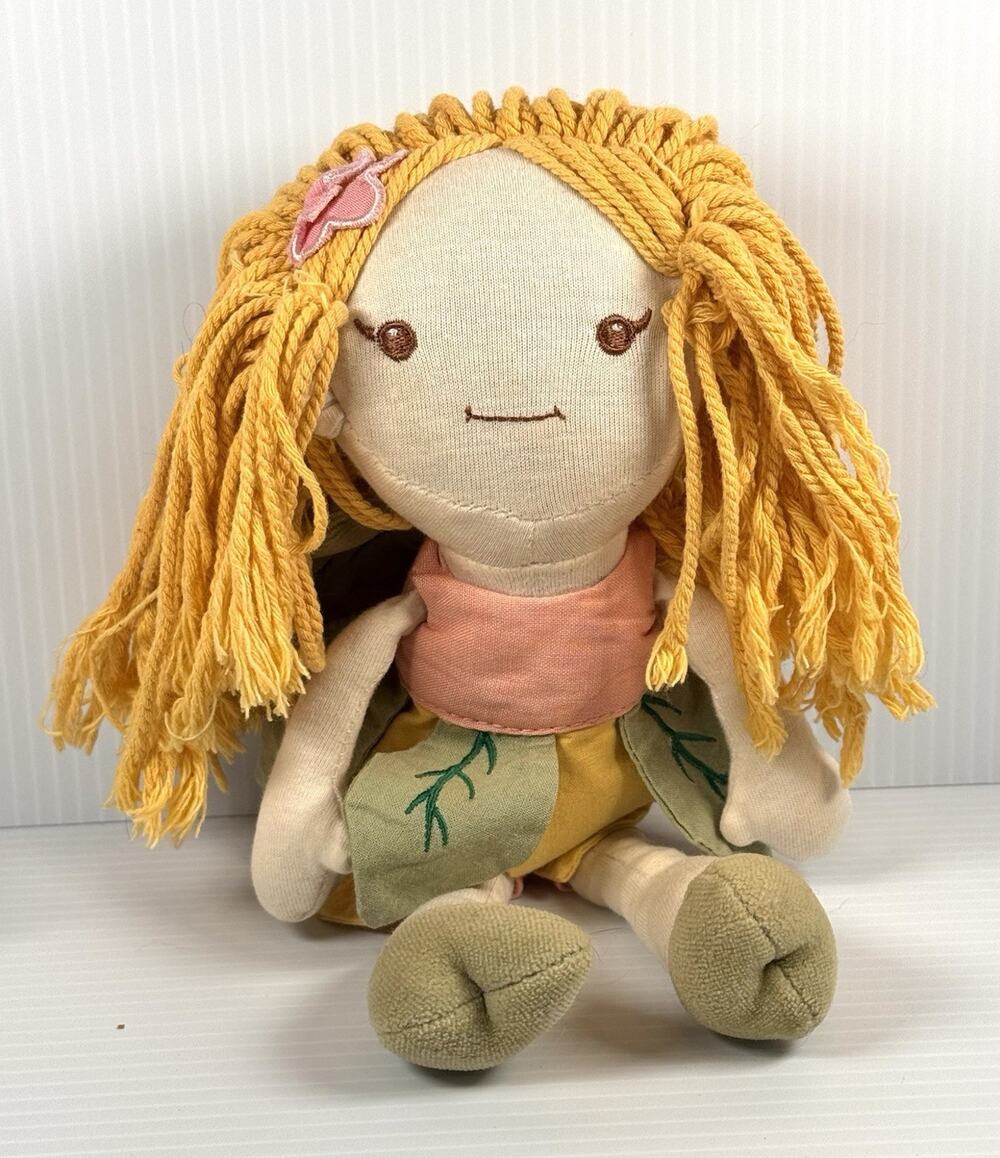 My Natural Rag Cloth Fairy Doll Blonde Yarn Hair Leaf Dress No Tag 11"